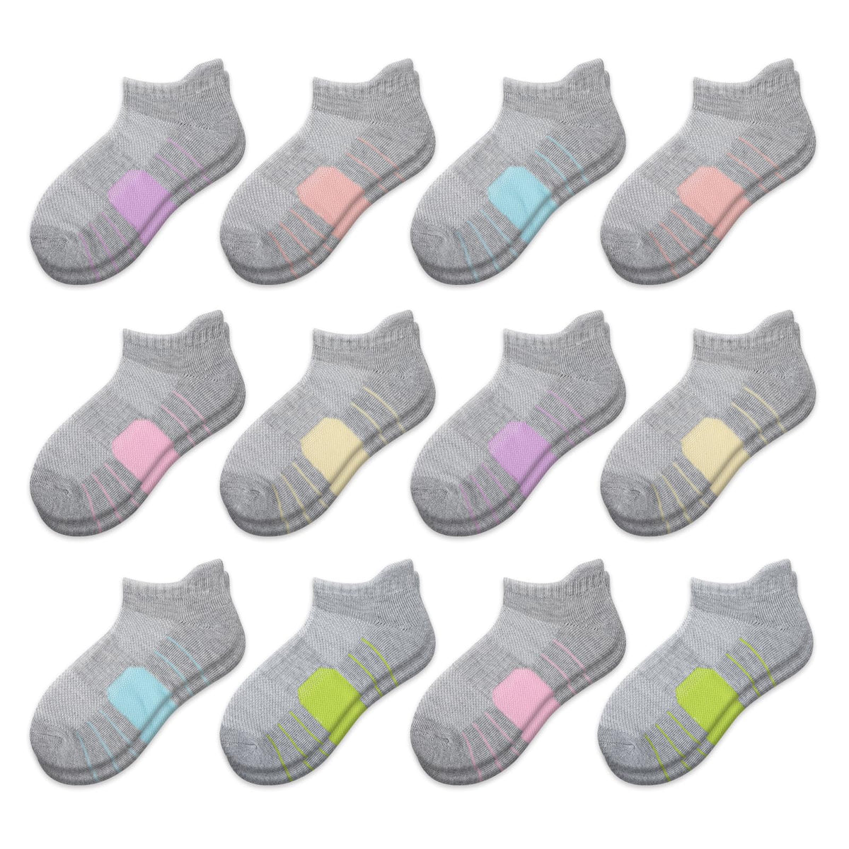 Comfoex 12 Pairs Girls Socks Ankle Athletic low cut Socks With Cushioned Sole For Little Big Kids 4-6 6-8 8-10 Years Old