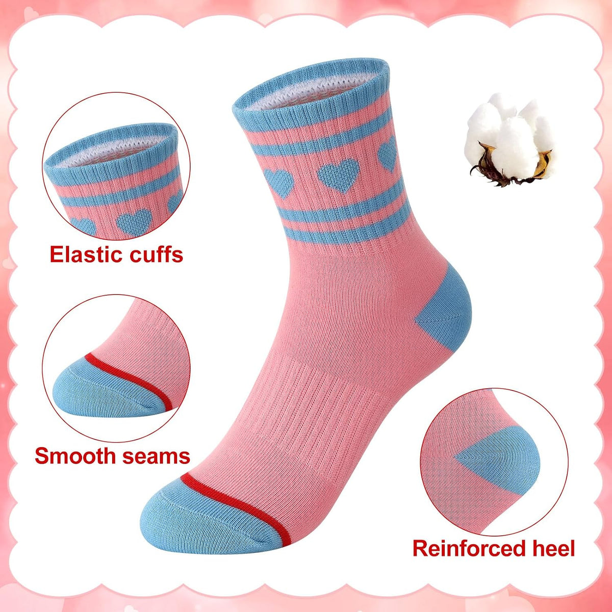 Jspupifip 6 Pairs Girls Crew Athletic Socks