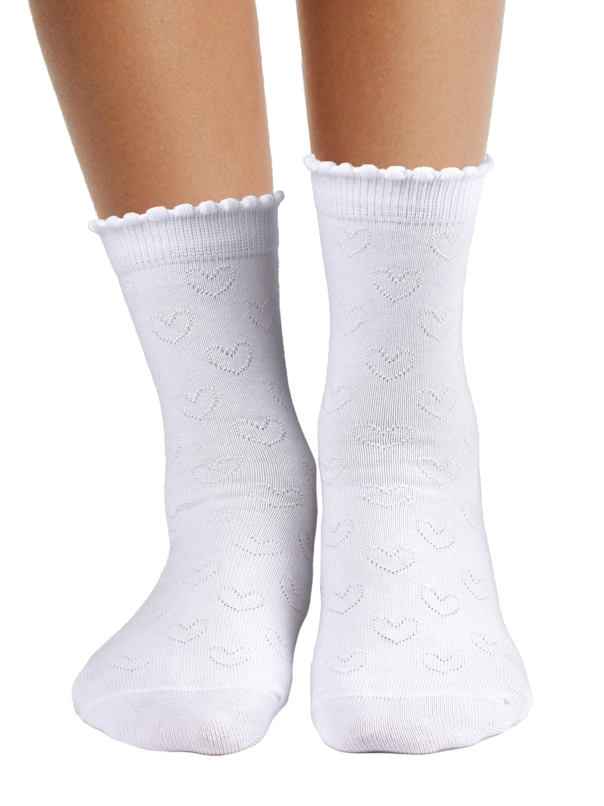 COTTON DAY Kids Girls White Dressy Textured Thin Socks Scallop Top 5 Pack