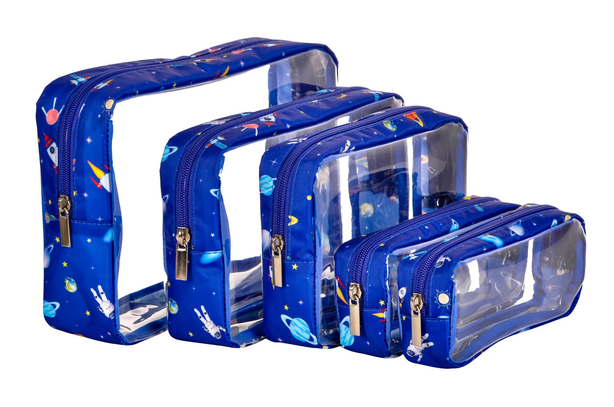 Remobia Hicol TSA Approved 5-Piece Diaper Bag Organizer Pouch Set Clear Waterproof TPU Kids Toiletry Storage Set Travel Packing Clutch Cube Bags for Baby Nursing(Cream leather)