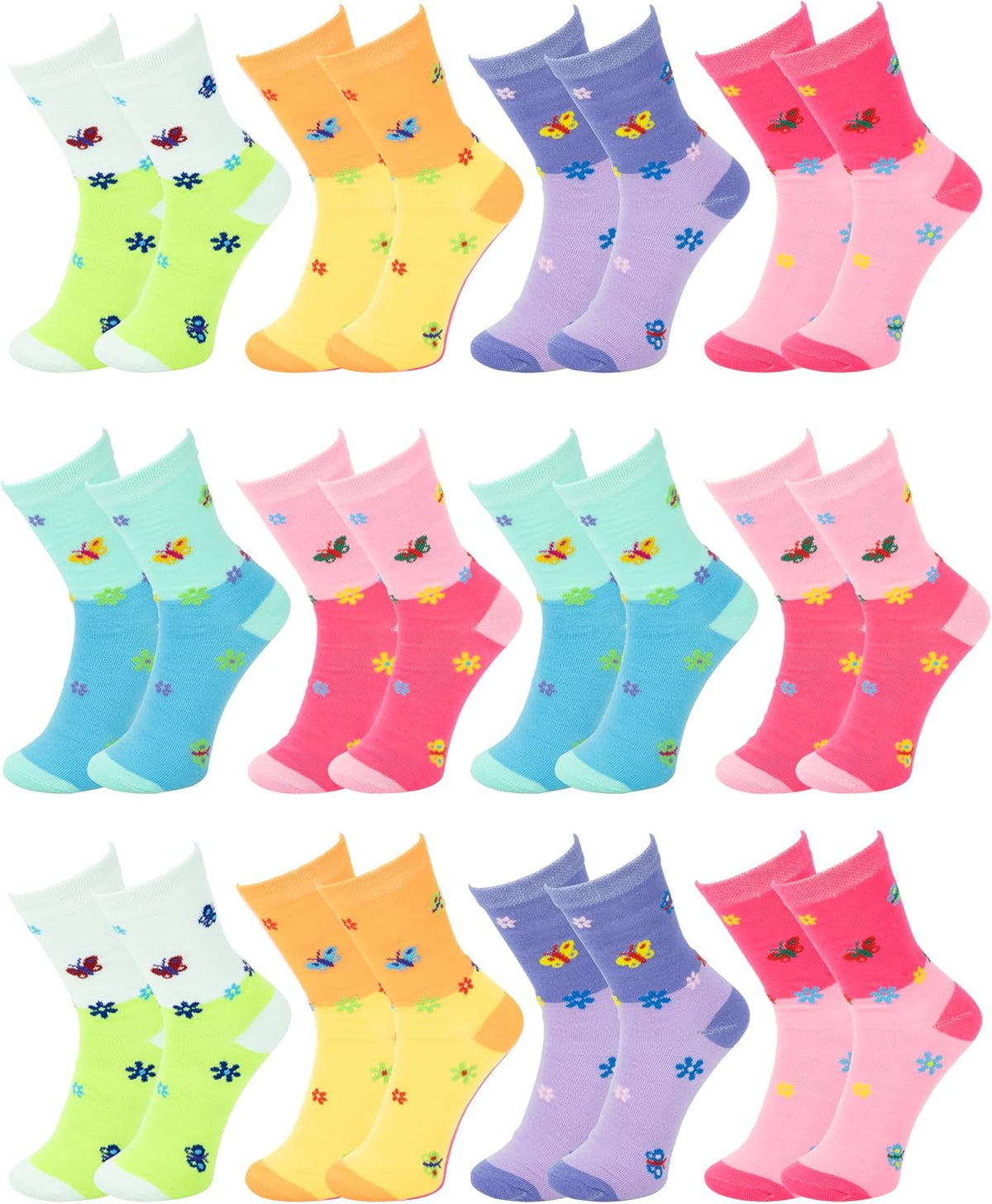 Gelante 12-Pack Girl Children Toddler Kids Cute Cotton Crew Novelty Socks