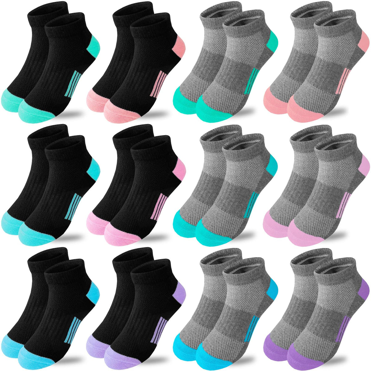 Bemeol Girls Socks 12 Pairs Ankle Athletic Socks Cotton Sports Sock For Little Big Kids