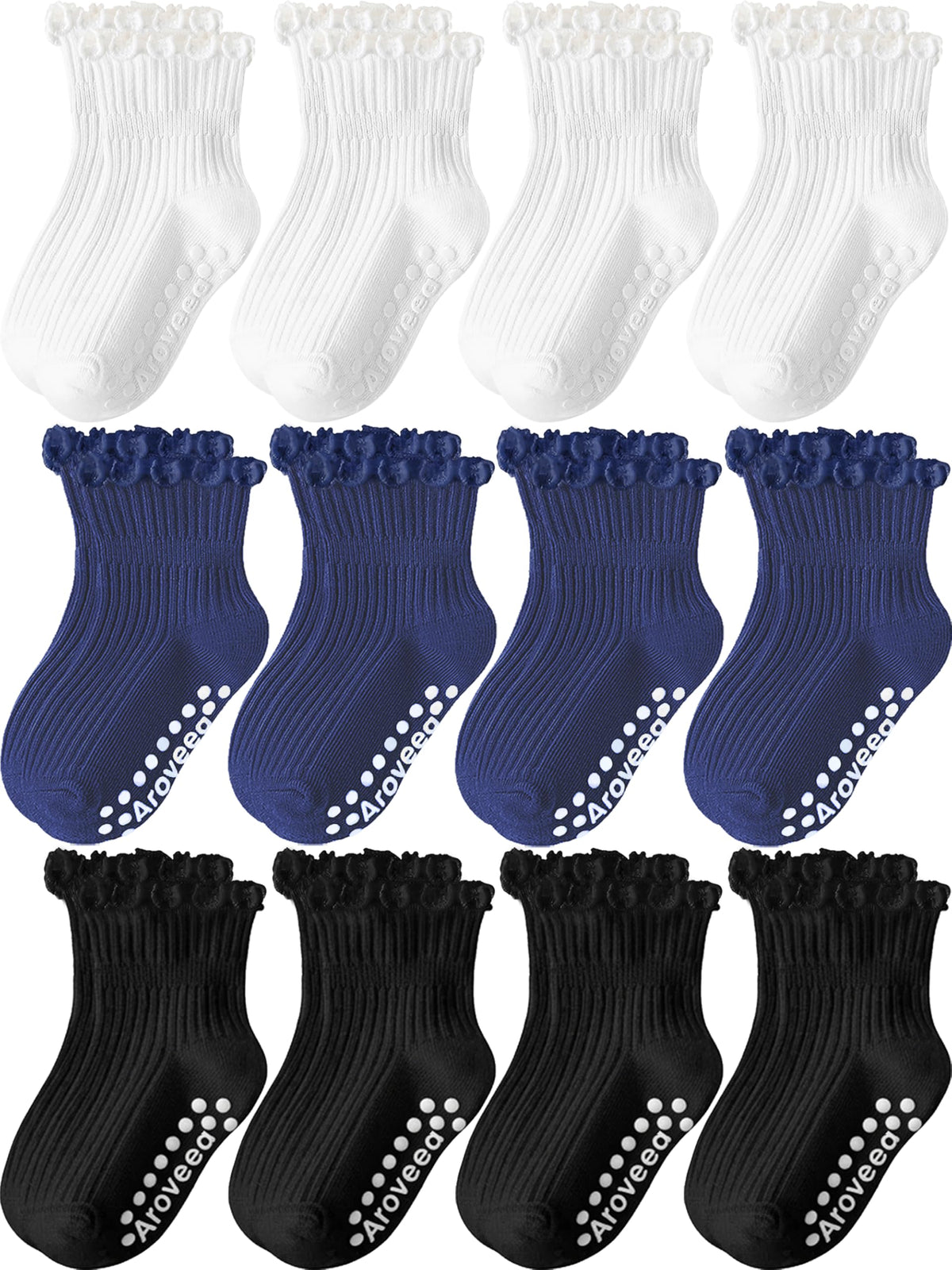 Baby Toddler Girls Socks Grip Ruffle Non Slip Kids Cotton 12 Pack Socks