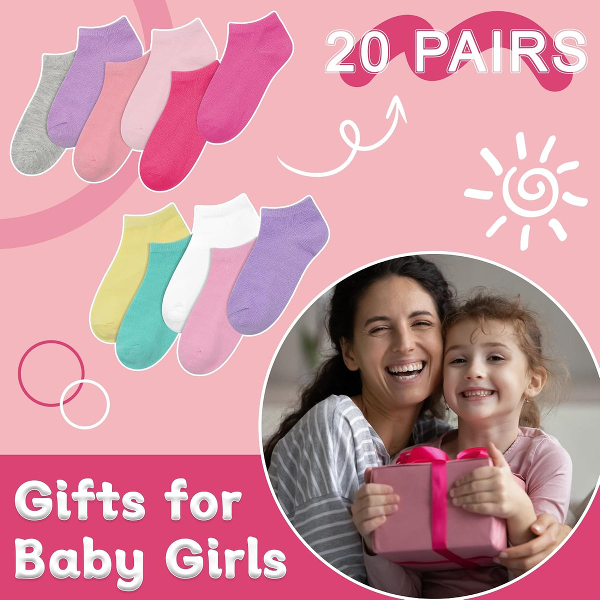 ZERULETS 20 Pairs Girls Socks, Toddler Kids Ankle Low Cut Socks Aged 1-13