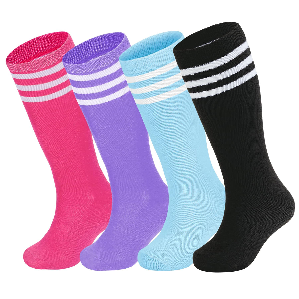 Zando 4 Pairs Kids Soccer Socks Athletic Youth Boys Girls Knee High Socks