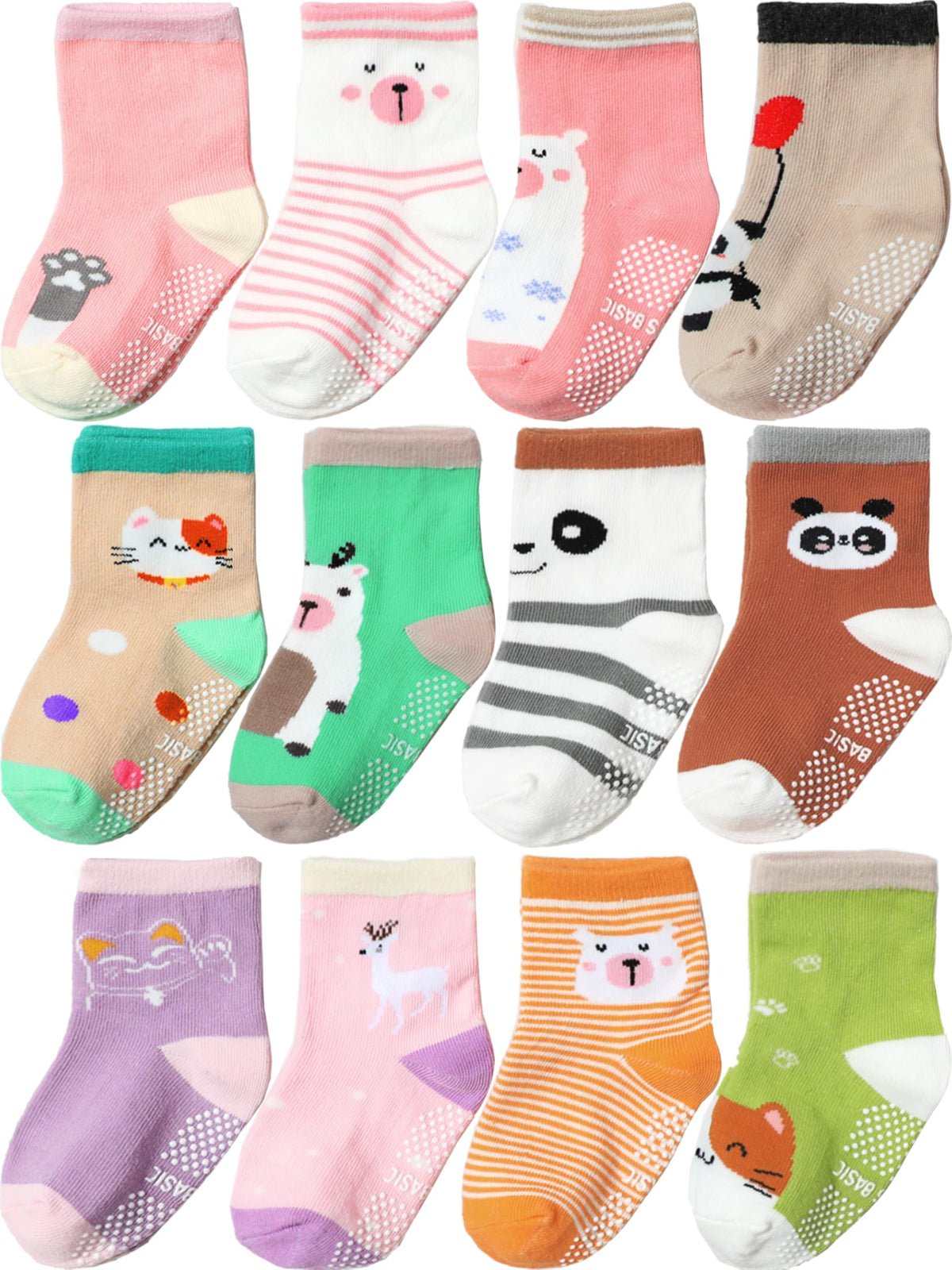 Aroveea Toddler Socks Non Slip Grip Baby Girls Kids Ankle Cute 12 Pack