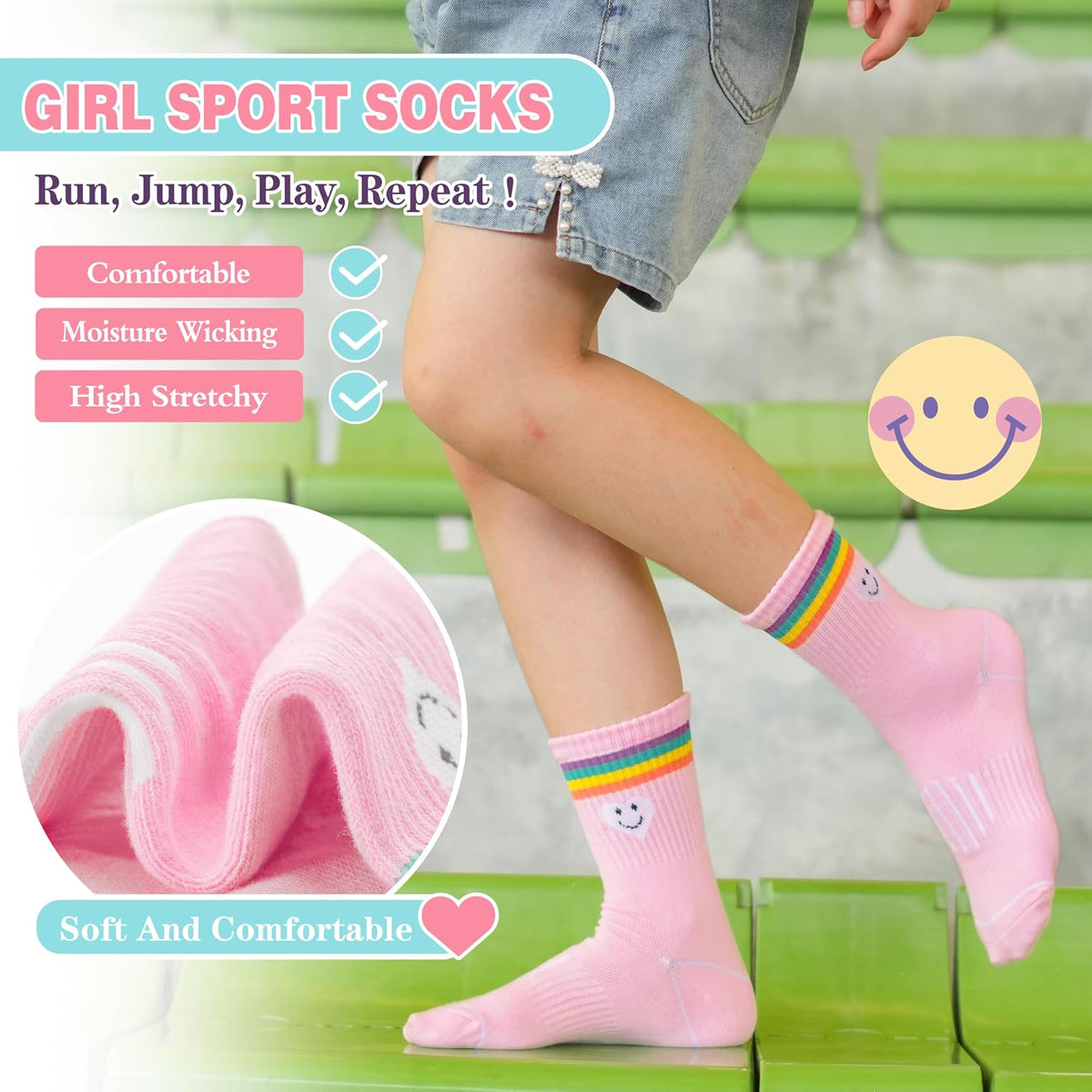Sandsuced 6 Pairs Girls Kids Socks Athletic Basketball Sport Crew Youth Cotton Soft Breathable Socks for Outdoor