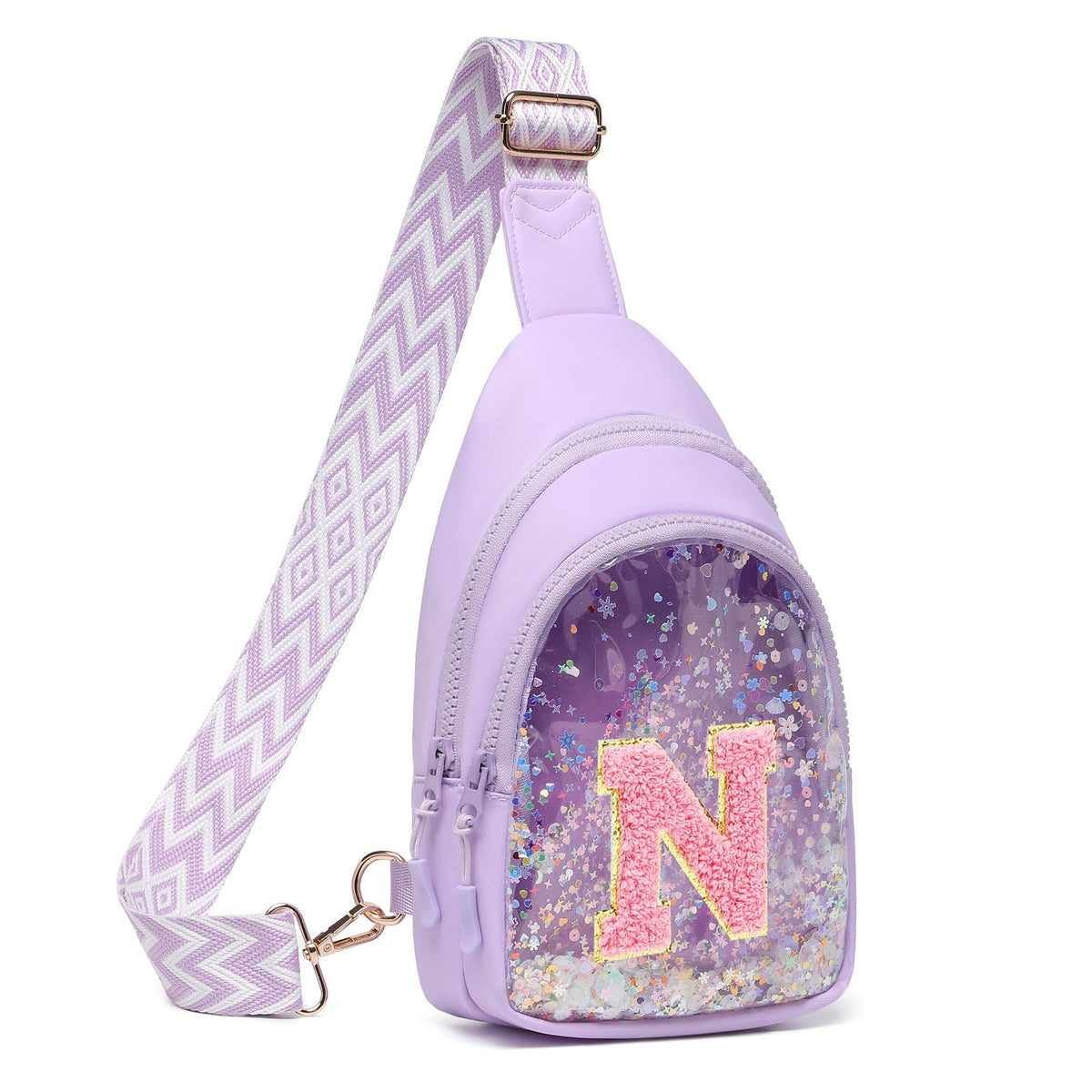 I IHAYNER Clear Initial Sling Bag for Gilrs Crossbody Bag Waist Pack Personalized Gifts for 4 5 6 7 8 9 10 11 12 13 Year Old Girls Purse for Birthday Thanksgiving Gifts for Daughter Sister Purple-B