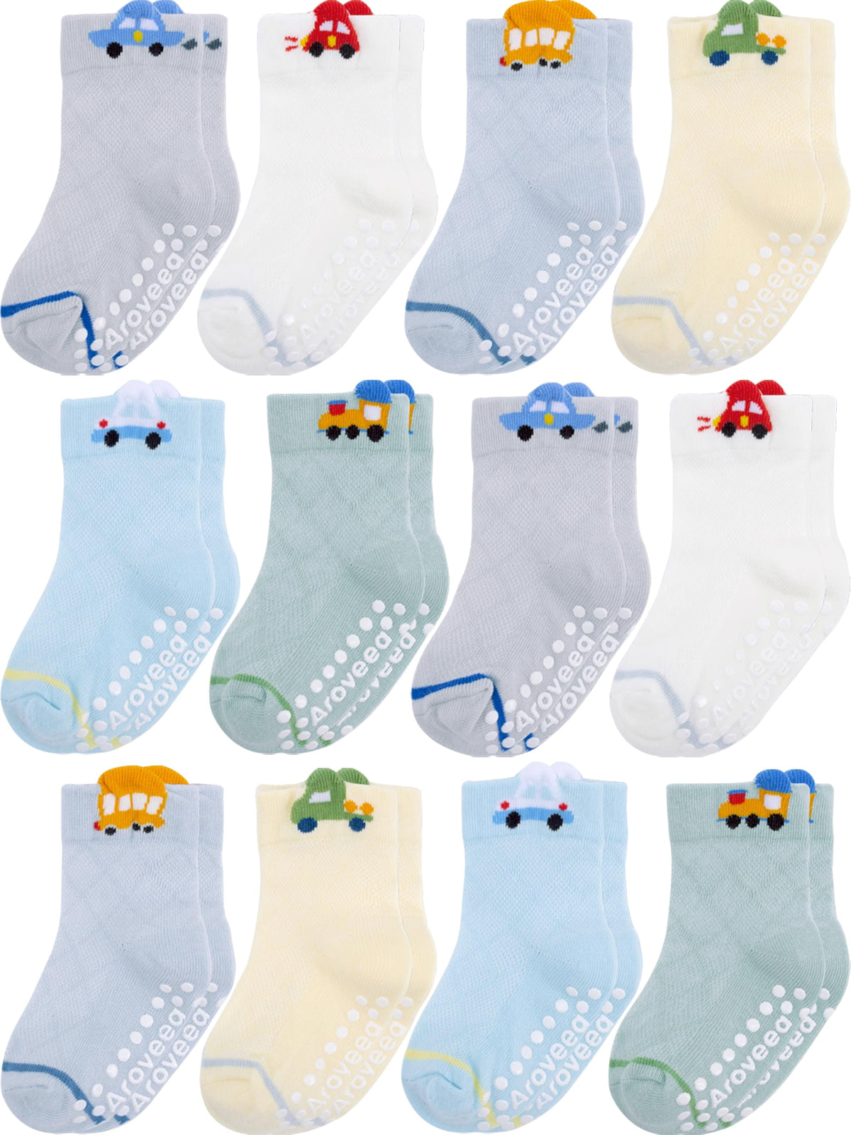Aroveea Toddler Socks Non Slip Grip Ankle Baby 12 Pack for Kids Boys Girls