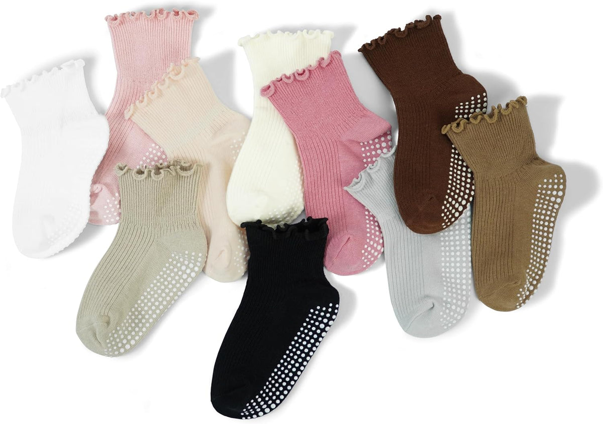 Girls Ruffle Socks Non-Slip Ankle Socks with Grips