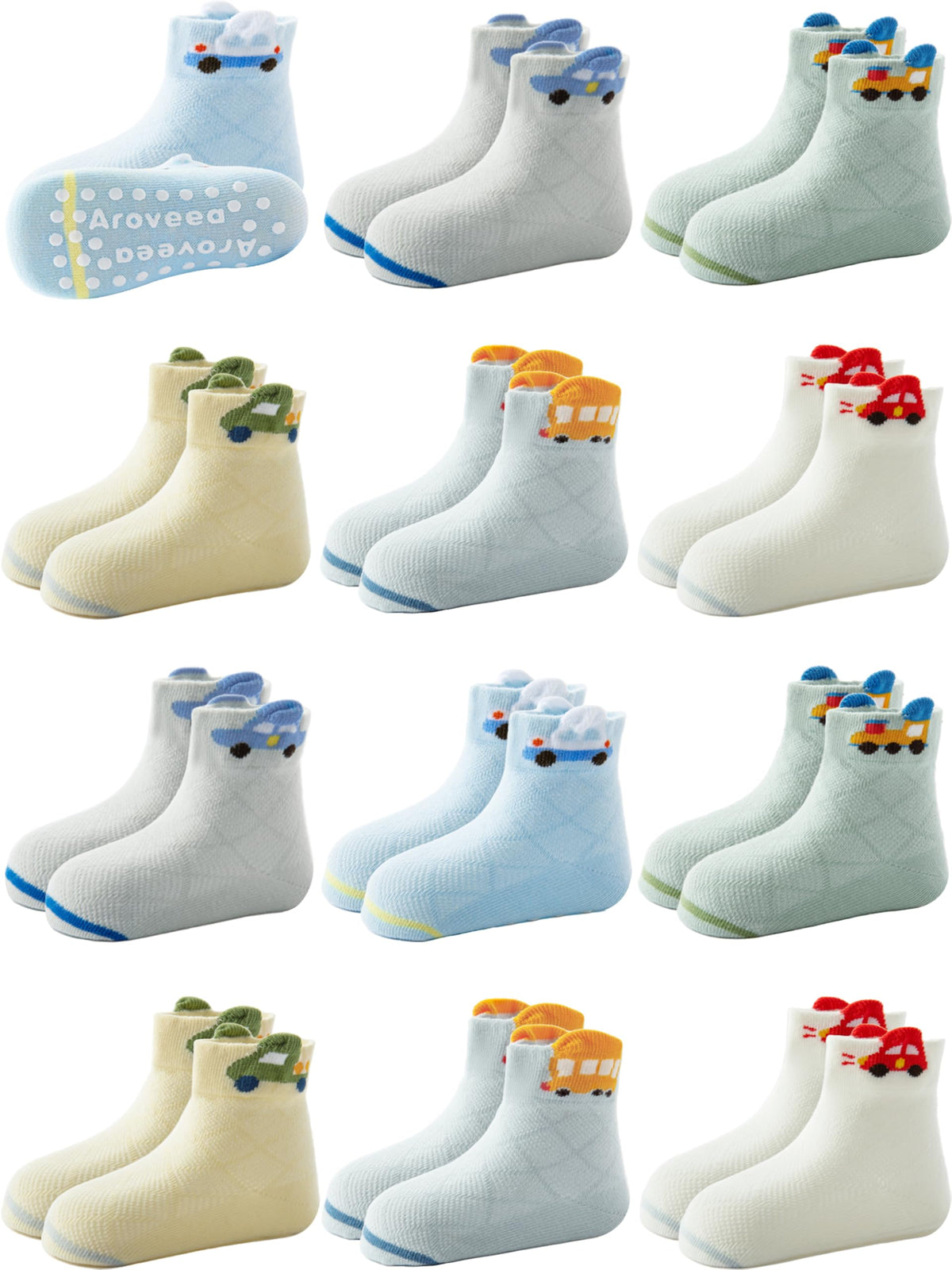 Aroveea Toddler Socks Non Slip Grip Ankle Baby 12 Pack for Kids Boys Girls