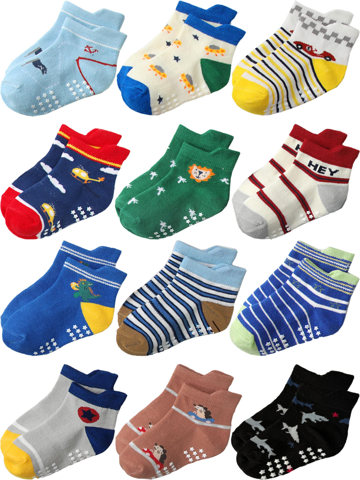 Aroveea Toddler Socks Non Slip Grip Ankle Baby 12 Pack for Kids Boys Girls