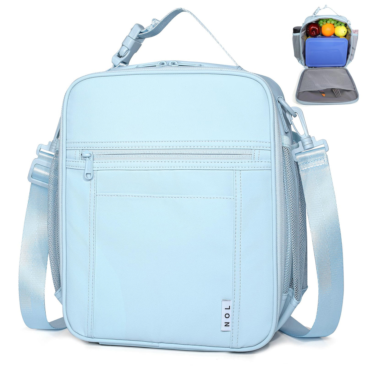 NOL Lunch Bag for Children Adult Insulated Lunch box Waterproof Cooler Reusable Zip Closure with Buckle Handle Holds for Snacks & Water Bottle School Work, Light blue