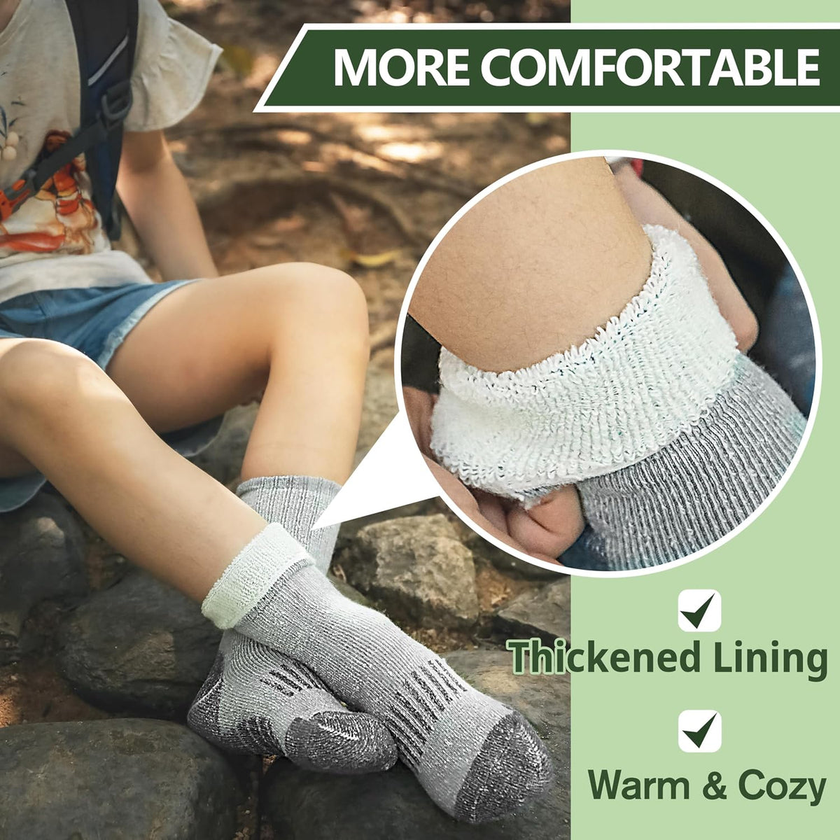 Sandsuced Kids Merino Wool Hiking Socks for Girls Boys Toddler