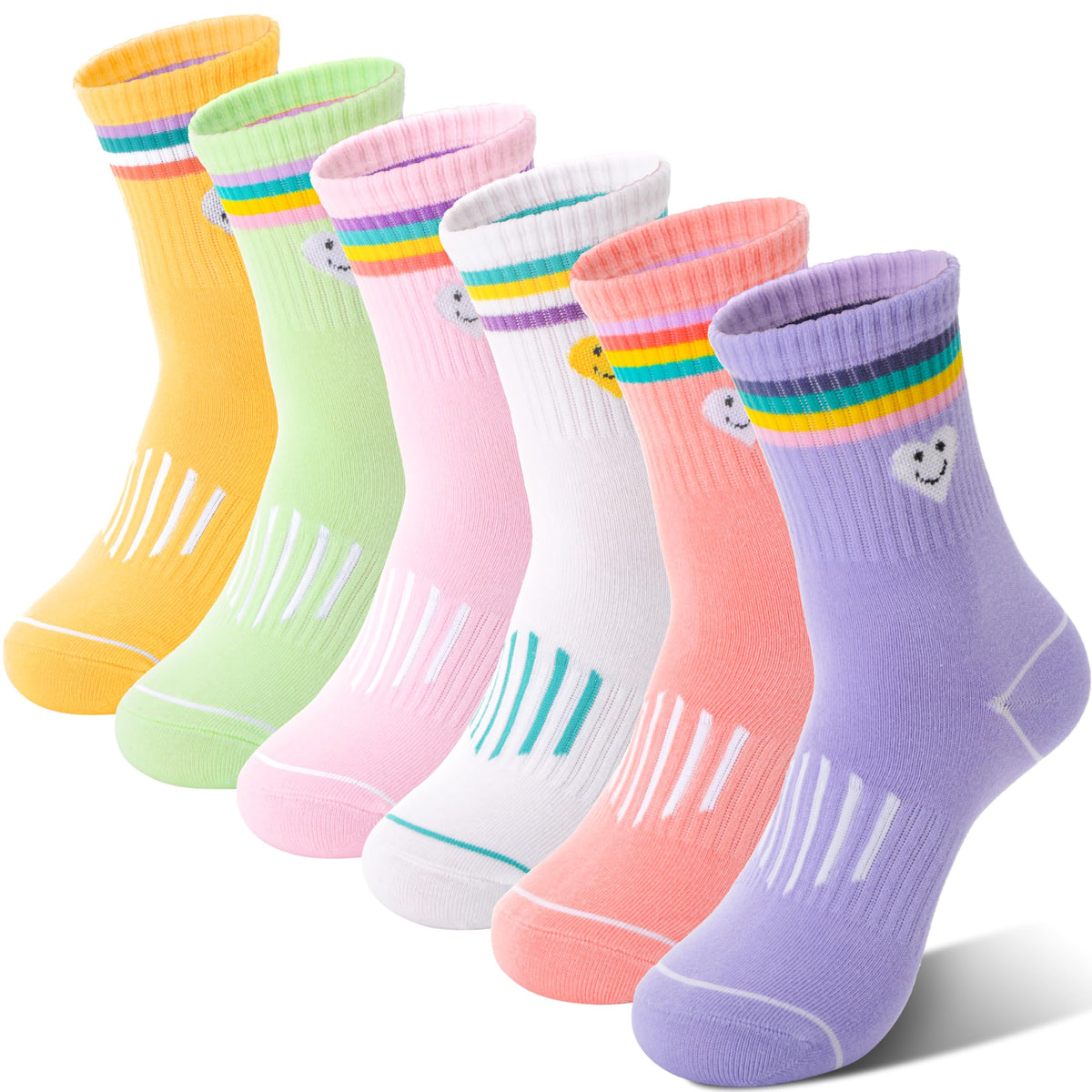 Sandsuced 6 Pairs Girls Kids Socks Athletic Basketball Sport Crew Youth Cotton Soft Breathable Socks for Outdoor