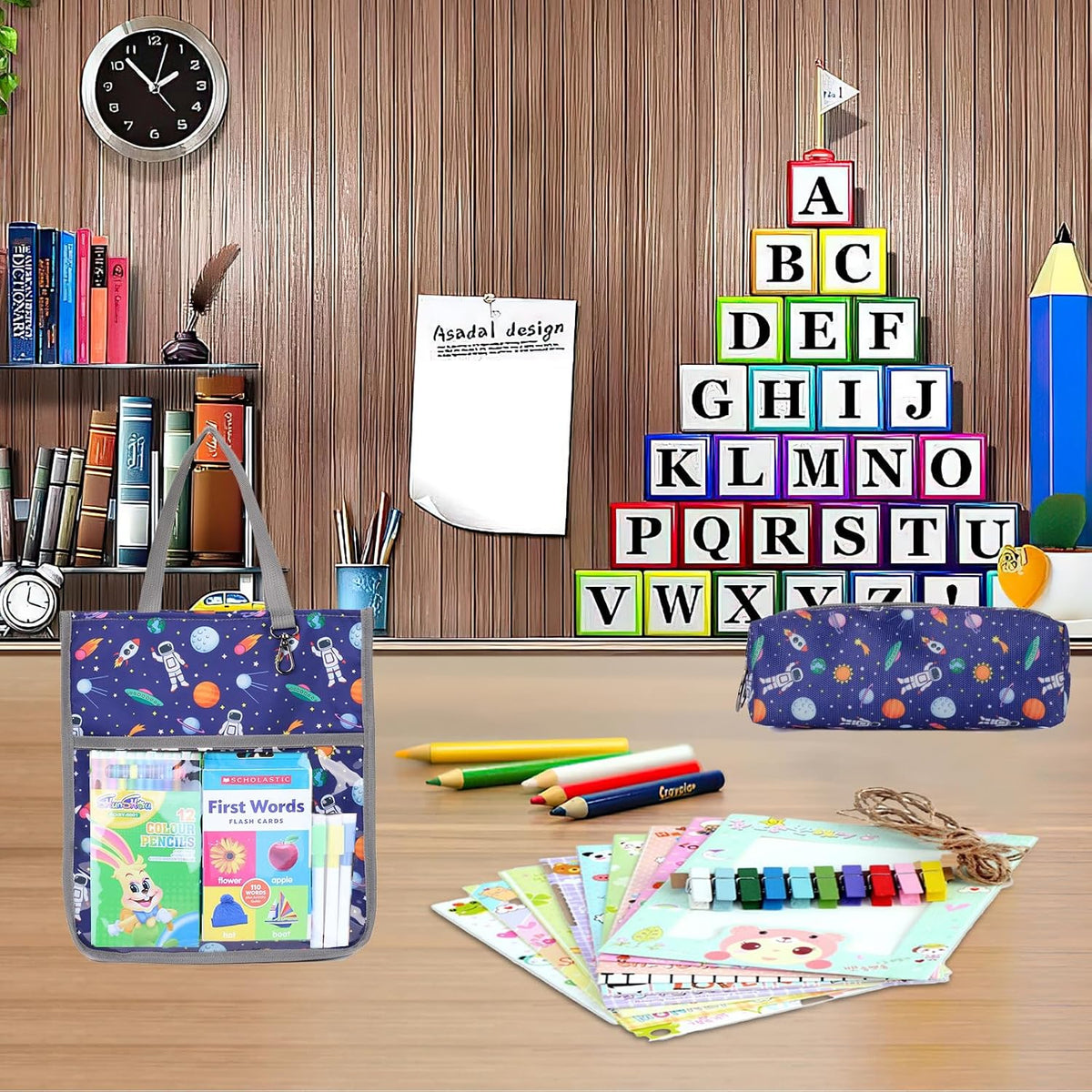 Kids Cute Tote Bags for Boys Girls Ages 4-16,Handbags with Pencil Case, Book Tote Bags with Zipper for School and Playtime (grey)