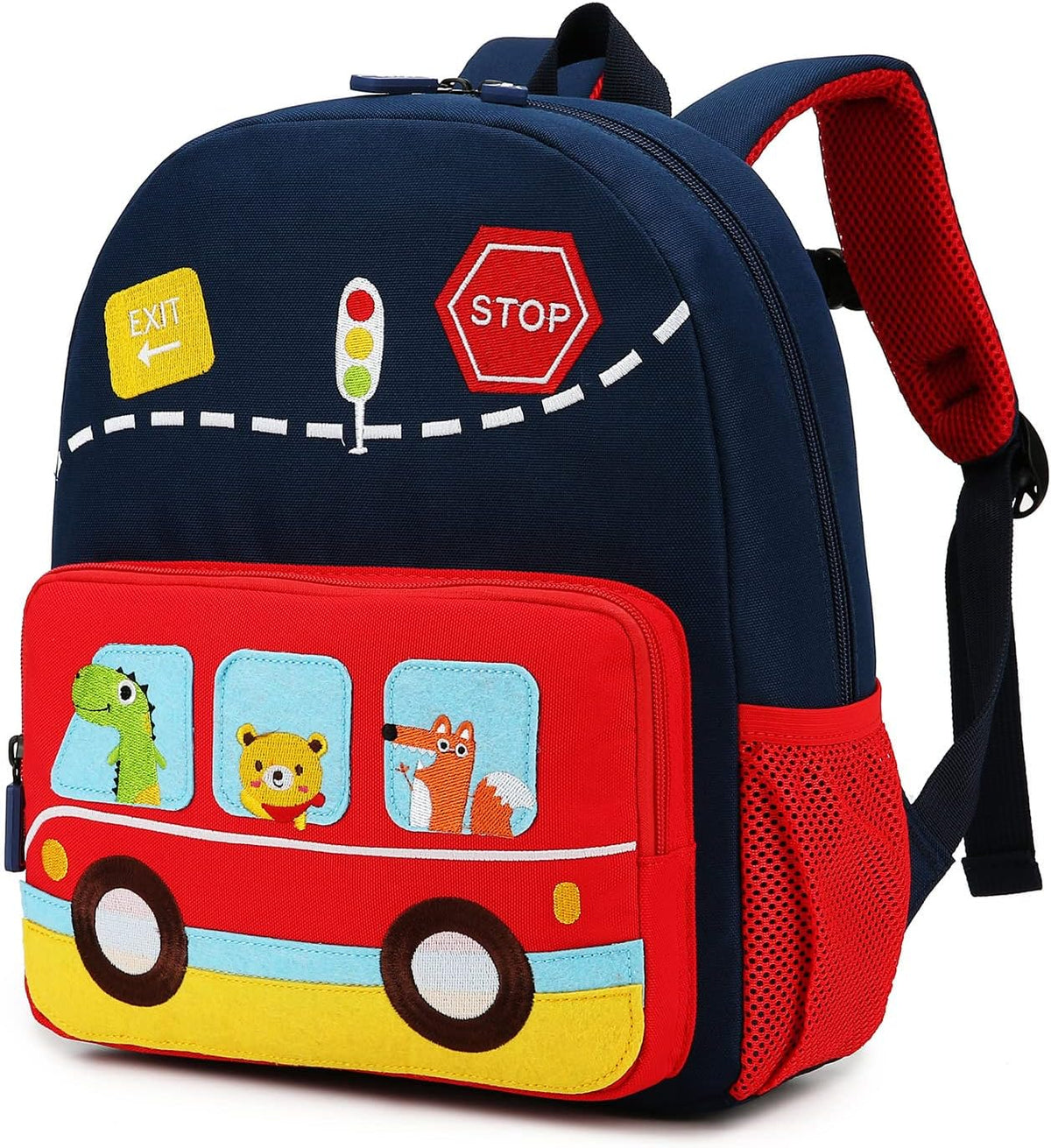 willikiva Car Dinosaur Kids Toddler Backpack for Boys and Girls Children Waterproof Preschool Bag(Red Music Party)