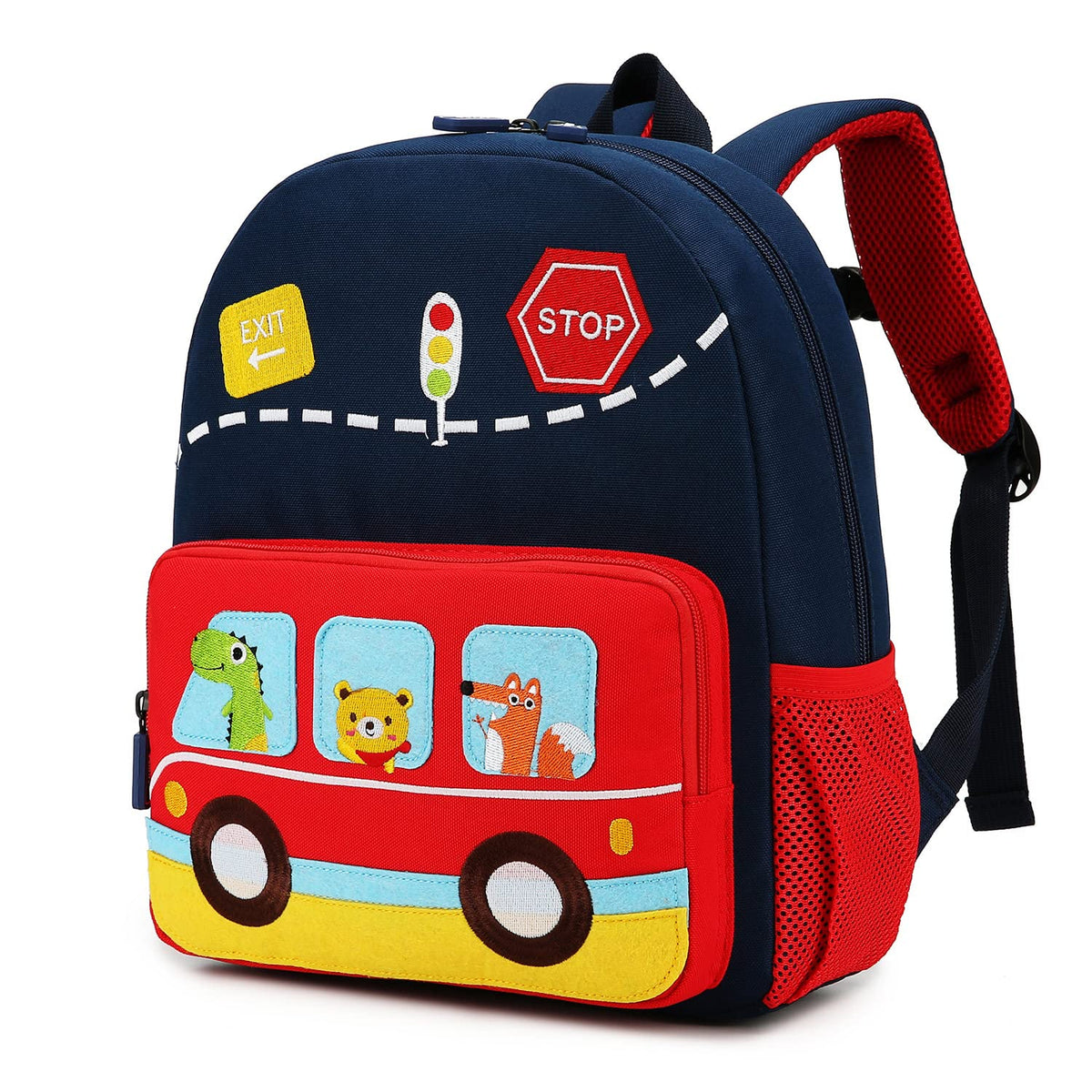 willikiva Car Dinosaur Kids Toddler Backpack for Boys and Girls Children Waterproof Preschool Bag(Red Music Party)