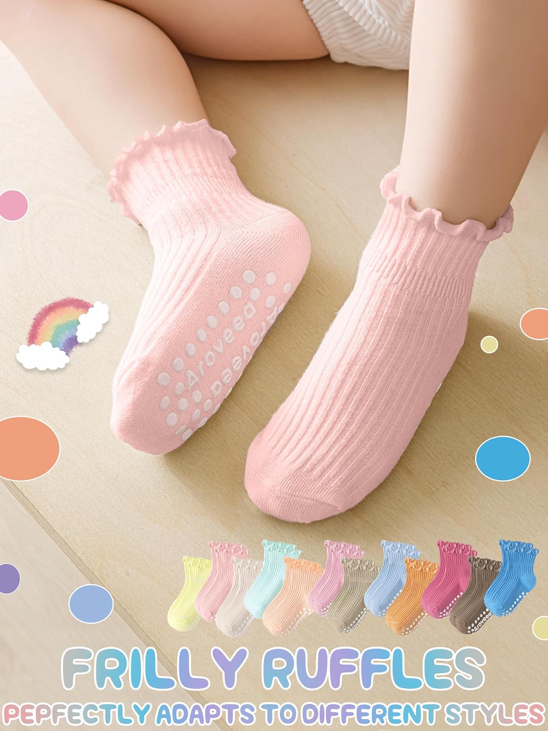 Baby Toddler Girls Socks Grip Ruffle Non Slip Kids Cotton 12 Pack Socks