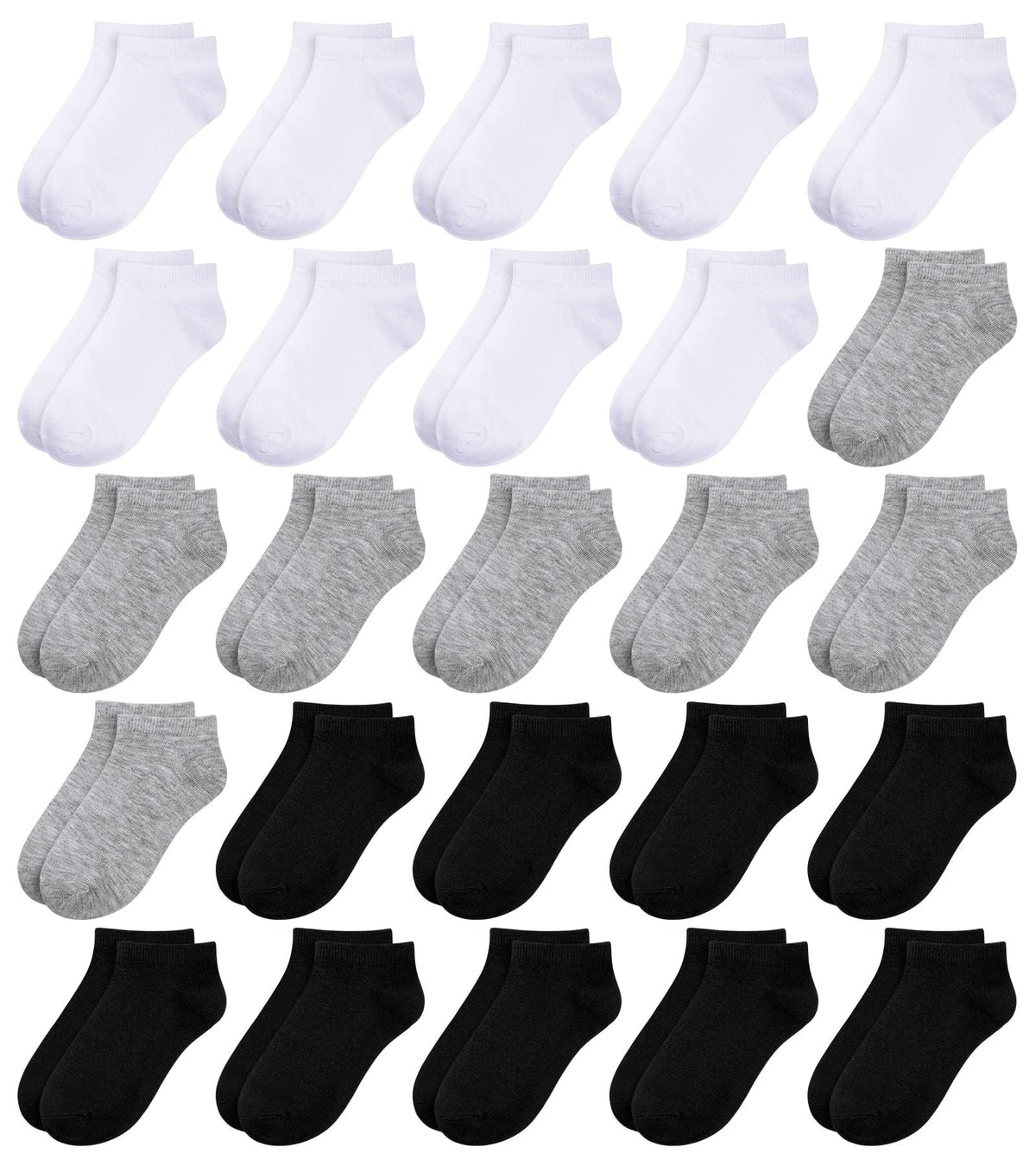 BOOPH 25Pack Kids Low Cut Ankle Socks Boys Girls Half Cushion Athletic Sock