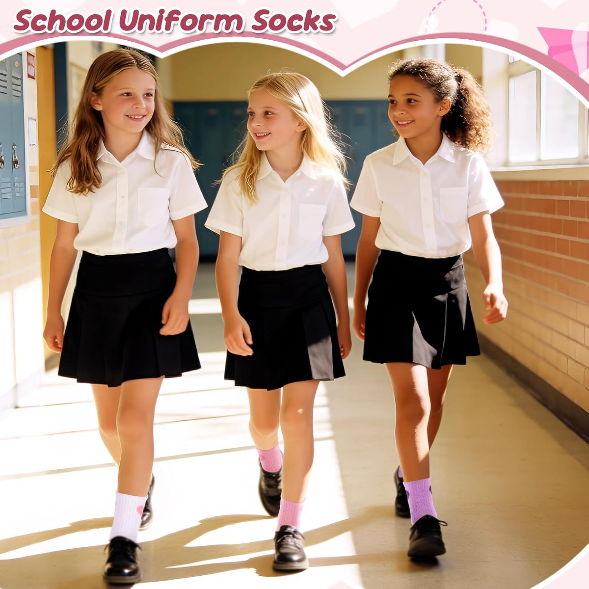 Ultrafun 10 Pairs Kids Girls Socks Cotton Crew Athletic Socks with Stripes Hearts Casual Dress Sock for Girls 3-12 Years Old