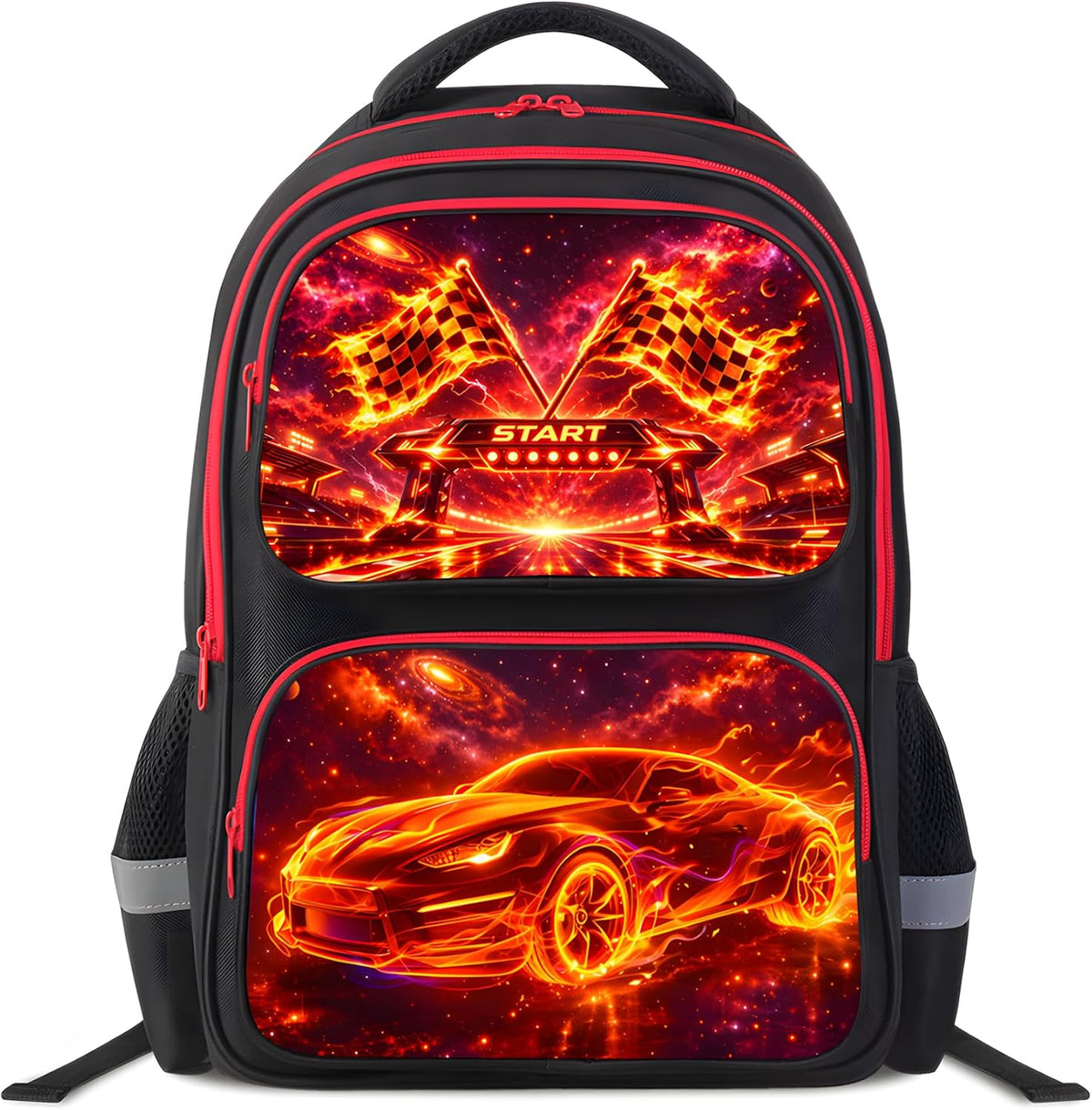 Cartoon Kids Backpack for School - 17 Inch Lightweight Bookbag with 3D Reflective Design & Luminous Safety Strips | Durable 600D Polyester, Adjustable Straps for Ages 6-18