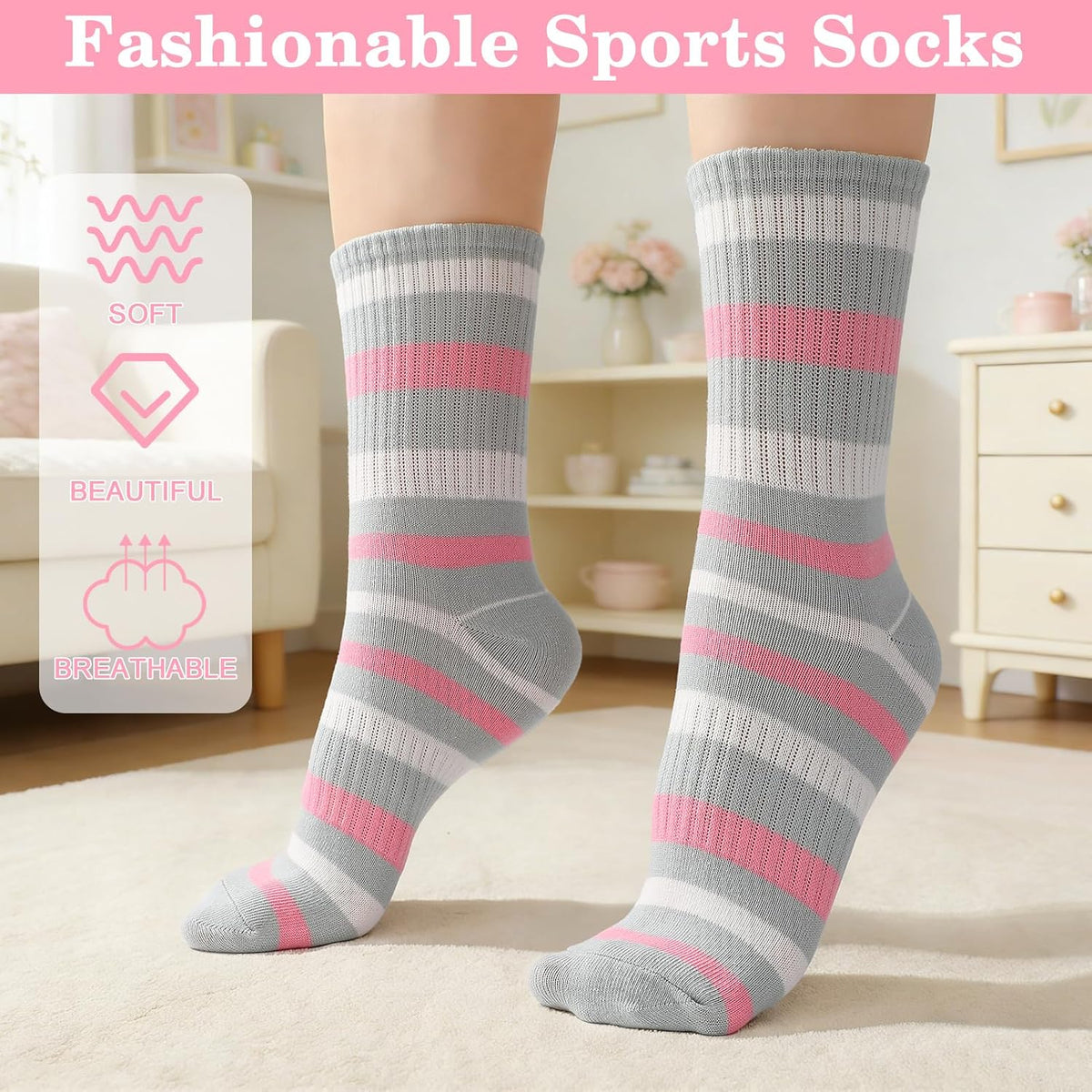 8 Pairs Kids Crew Socks Cotton Back to School Uniform Sock