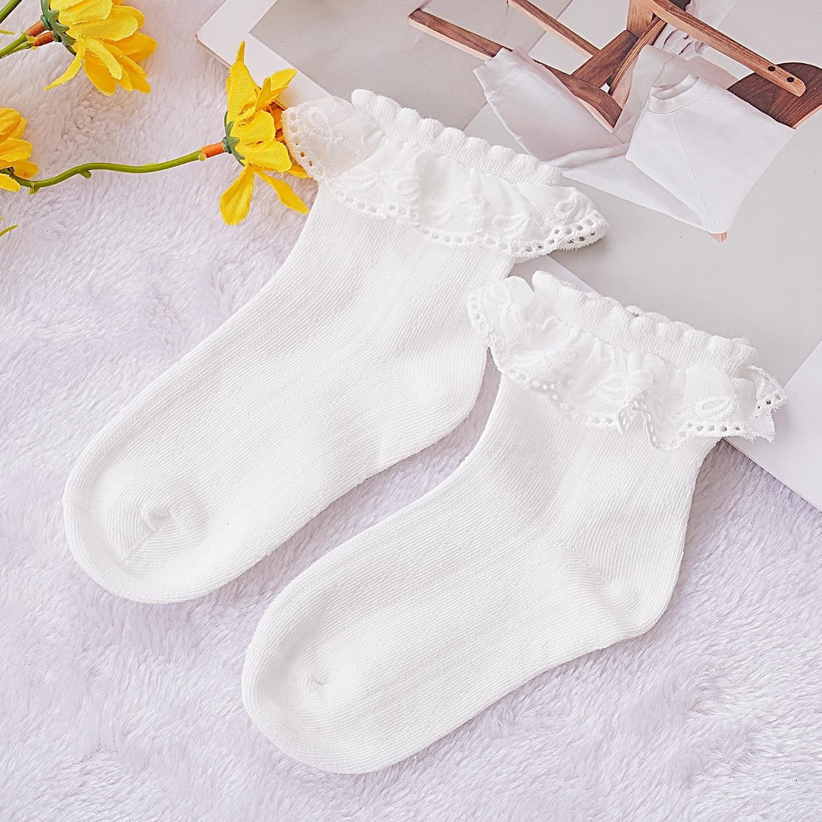 Girls Ruffle Socks White Frilly Socks for Girls Toddler Princess Dress Up