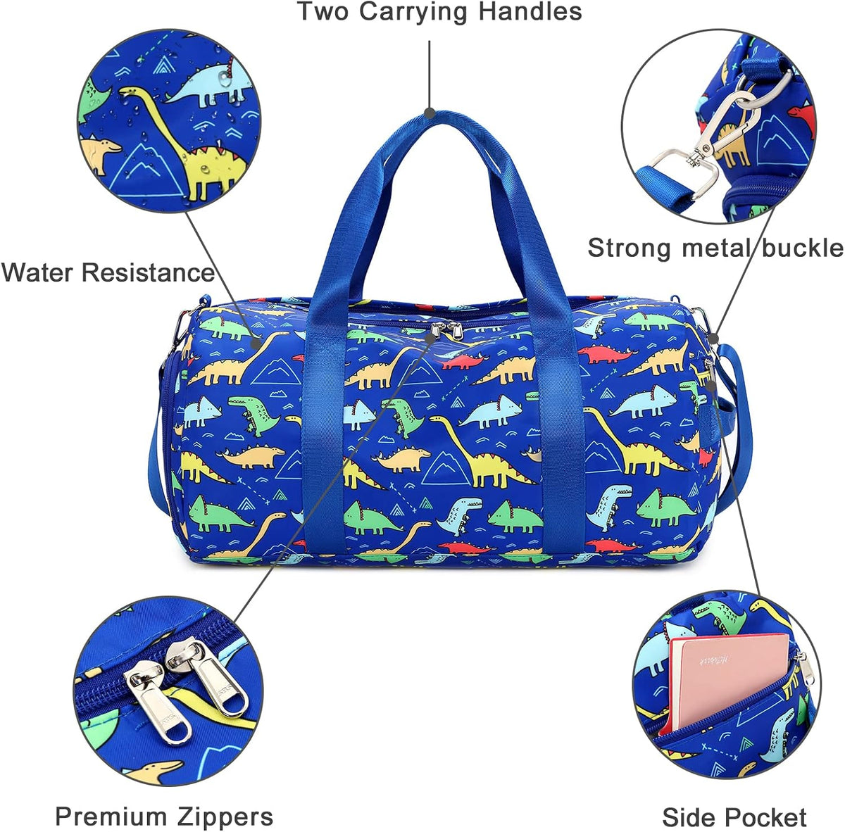 CAMTOP Kids Duffel Overnight Bag Boys Girls Toddler Weekender Carry-On Personalized Tote for Travel Gym Sport (A-Blue Dinosaur)