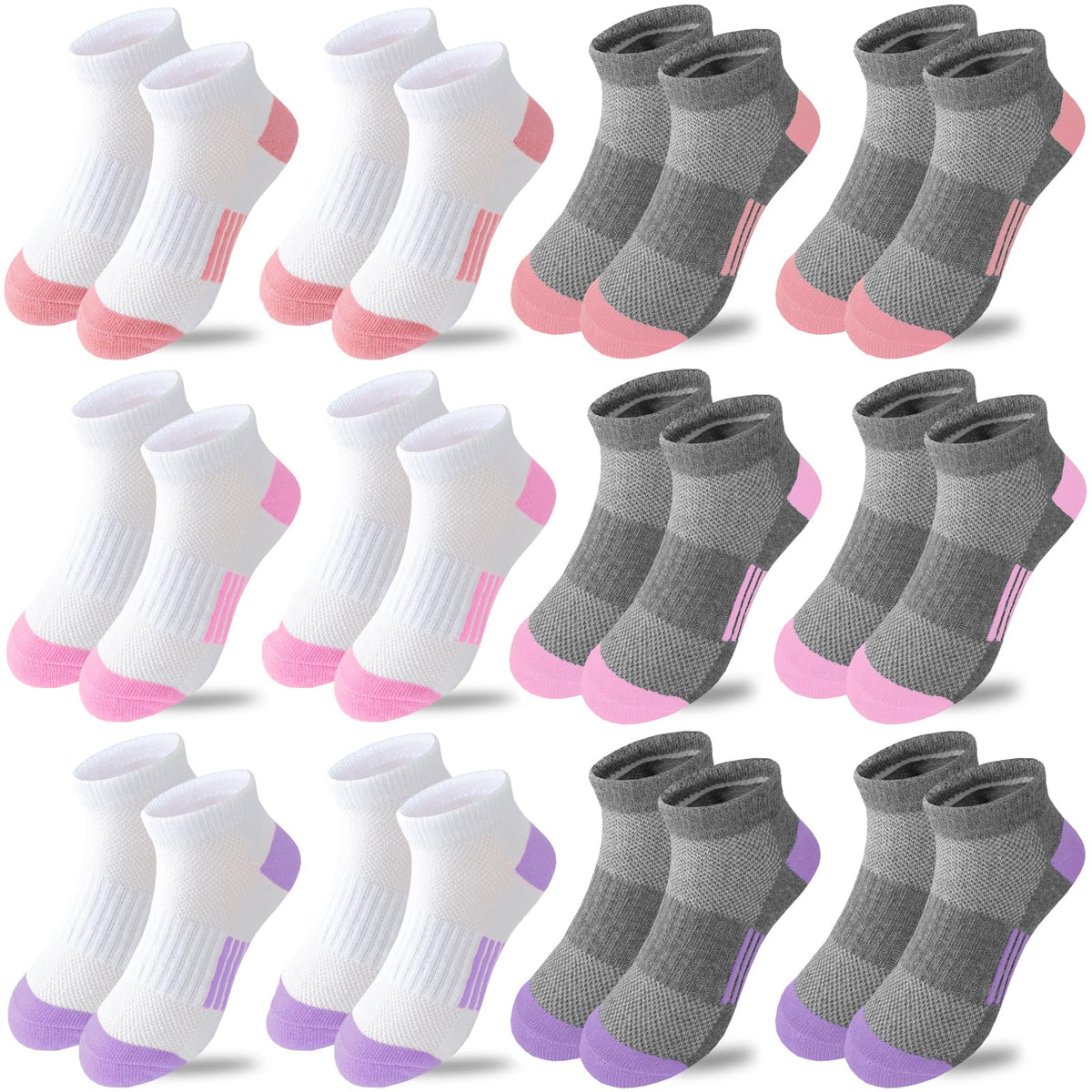 Bemeol Girls Socks 12 Pairs Ankle Athletic Socks Cotton Sports Sock For Little Big Kids
