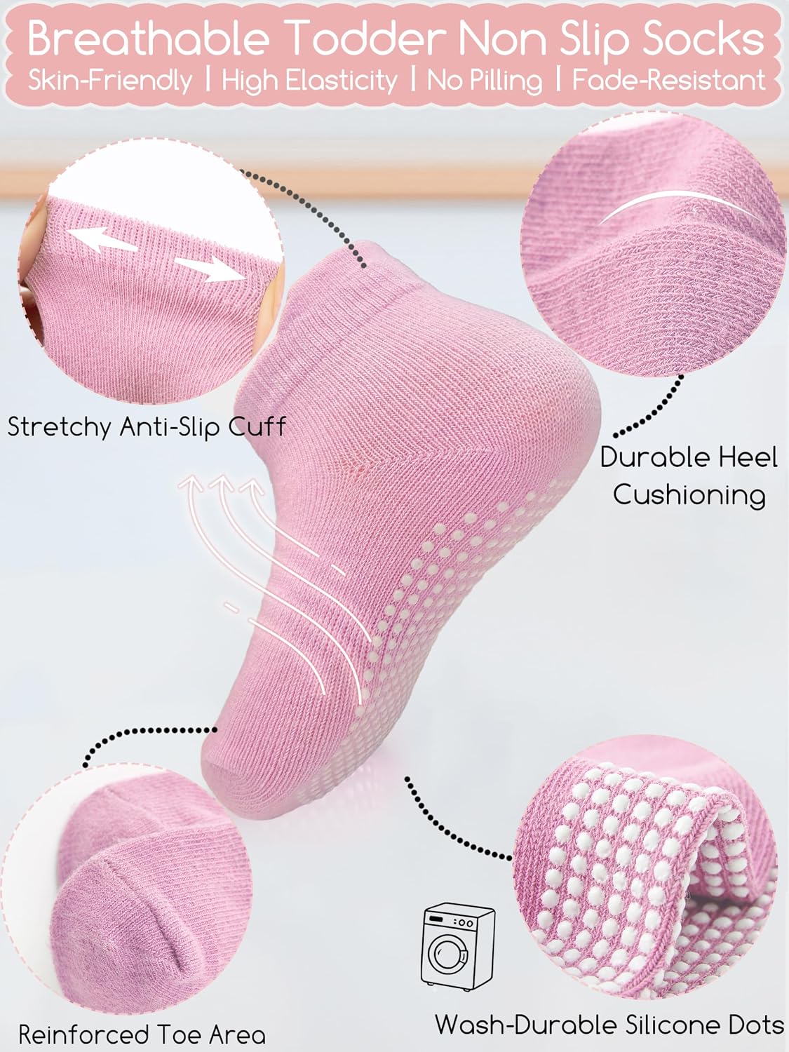 Aroveea Toddler Socks Non Slip Grip Ankle Baby 12 Pack for Kids Boys Girls