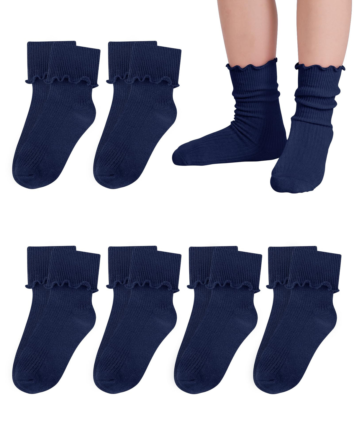 Witwot Ruffle Socks for Girls Kids Toddler Turn Cuff Dress School Uniform Sock