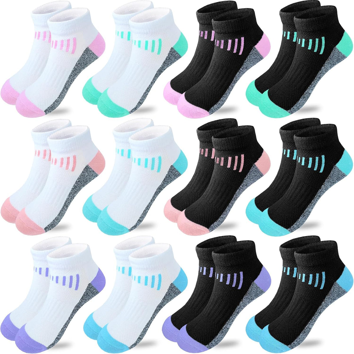 Bemeol Girl Socks 12 Pairs Ankle Socks Girl Running Athletic Sock Low Cut Cotton Casual Sock for Kids