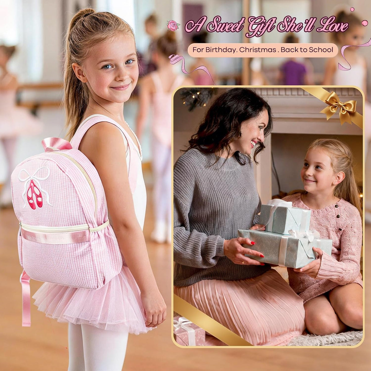 Dance Backpack for Girls, 7L Cute Dance Bag for Dancer Lightweight Small Gym Sport Weekender Ballet Travel Bag – Pink