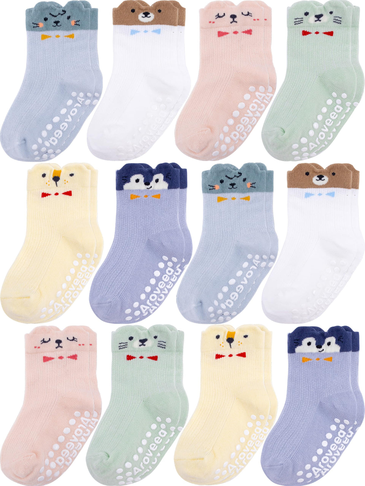 Aroveea Toddler Socks Non Slip Grip Ankle Baby 12 Pack for Kids Boys Girls