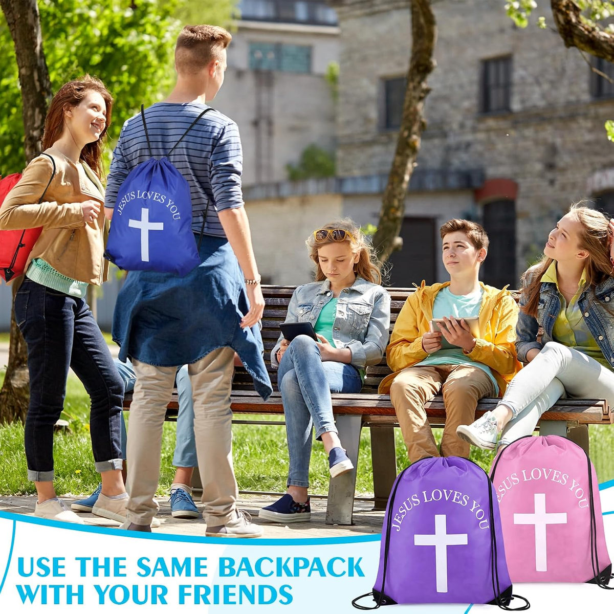 20 Pcs Large Jesus Loves You Drawstring Bags Bulk Multicolor