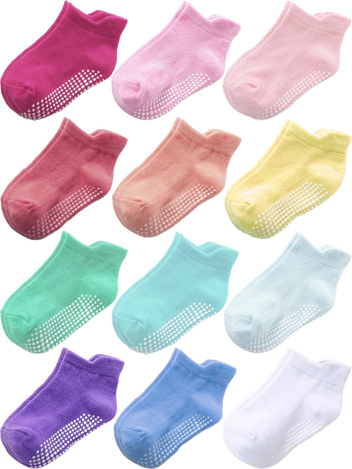 Aroveea Toddler Socks Non Slip Grip Baby Girls Kids Ankle Cute 12 Pack