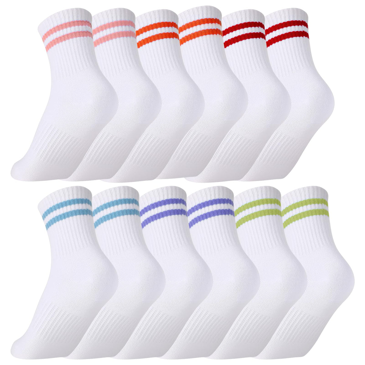 Kids Girls Crew Socks Cotton Athletic Socks with Stripe Hearts
