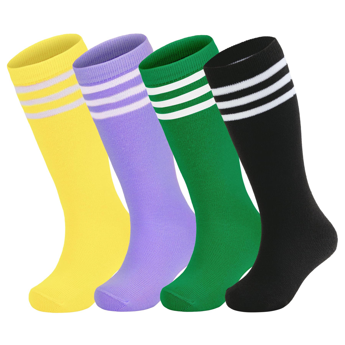 Zando 4 Pairs Kids Soccer Socks Athletic Youth Boys Girls Knee High Socks