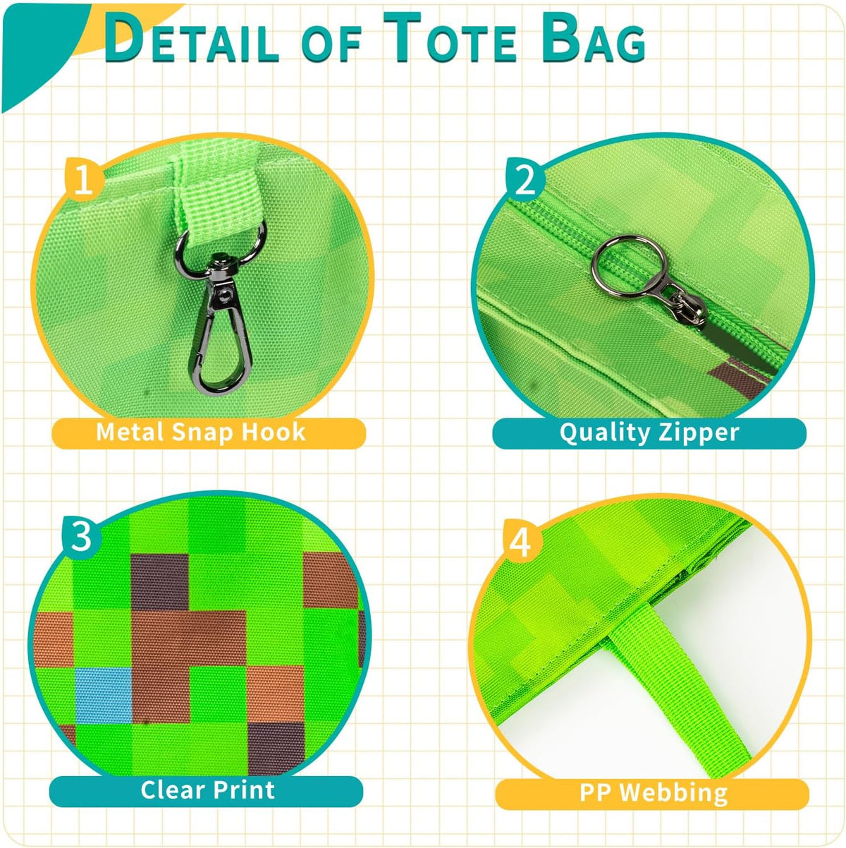 Kids Cute Tote Bags for Boys Girls Ages 4-16,Handbags with Pencil Case, Book Tote Bags with Zipper for School and Playtime (green)