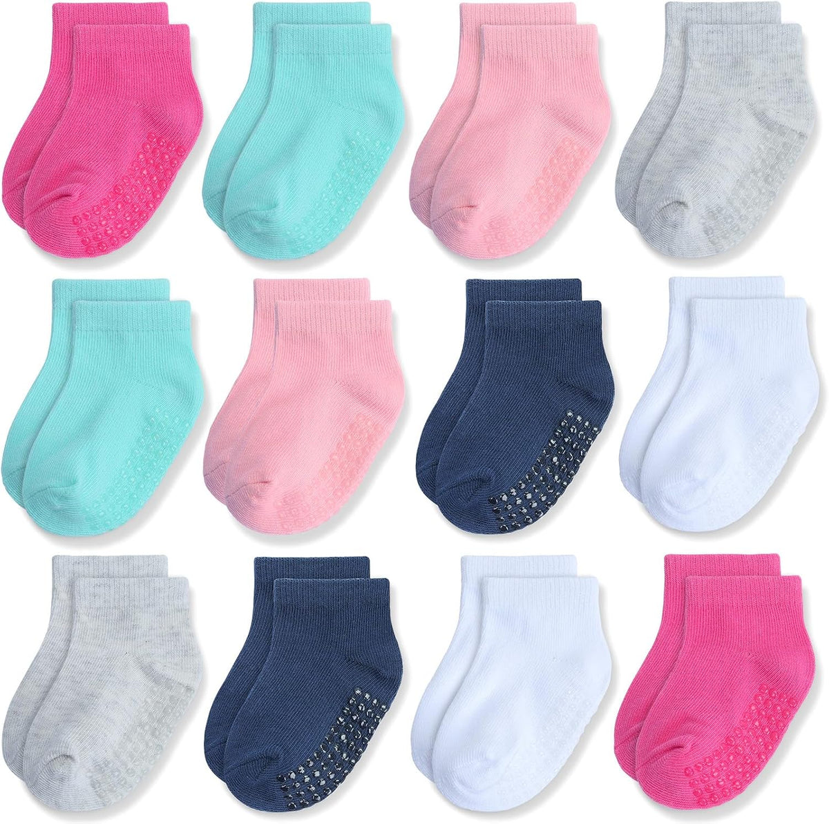 Baby Non-Slip Ankle Socks 12 Pack Soft Cotton for Infant Toddlers Girl Boy