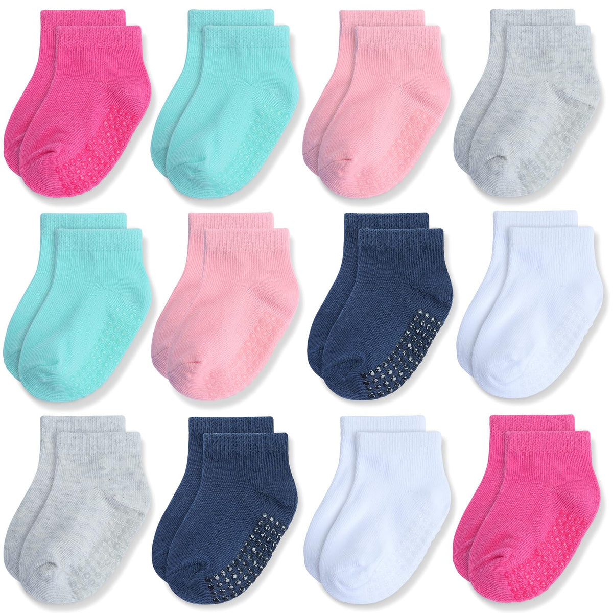 Baby Non-Slip Ankle Socks 12 Pack Soft Cotton for Infant Toddlers Girl Boy