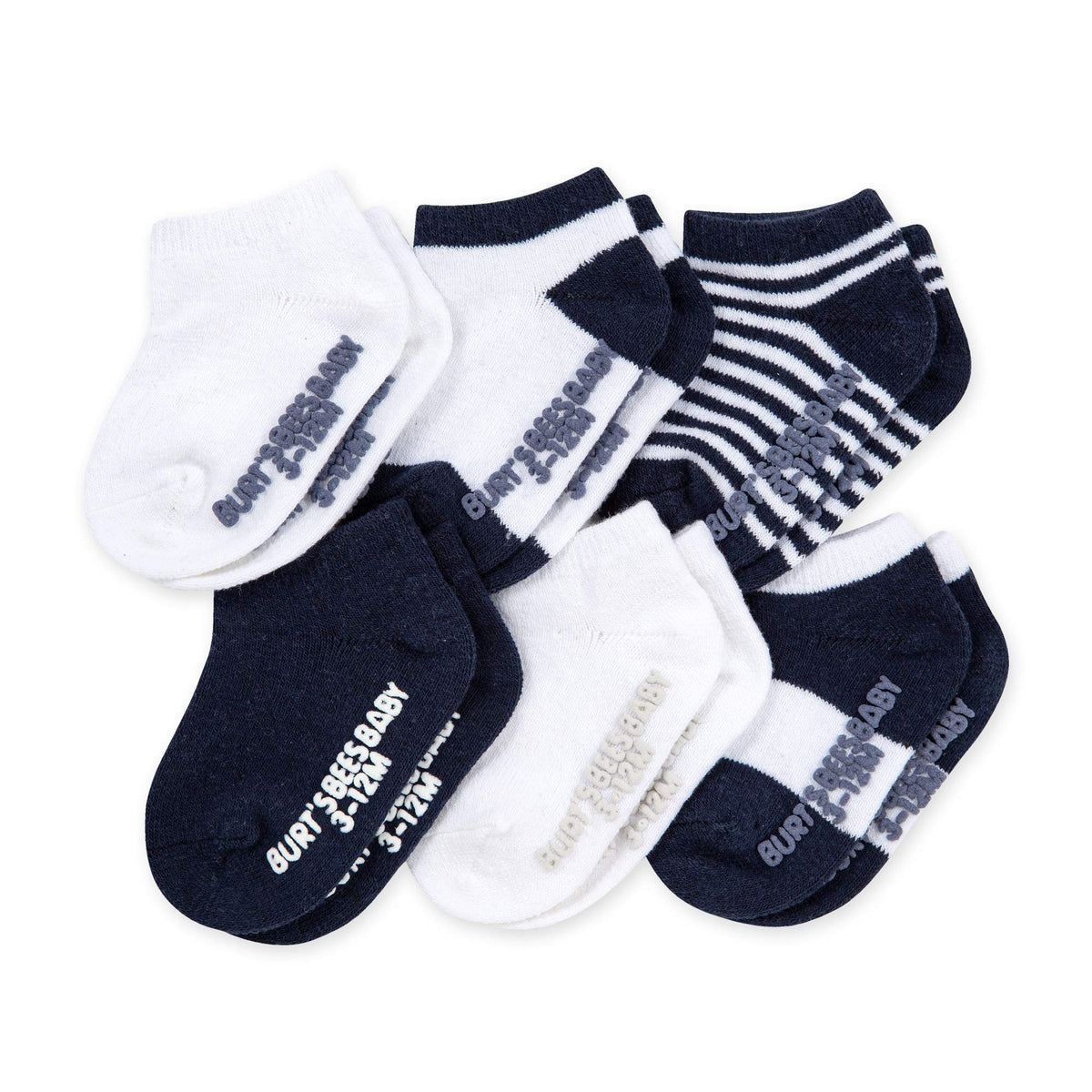 Burt's Bees Baby Organic Ankle & Crew Socks with Non-Slip Grips, 6-Pack
