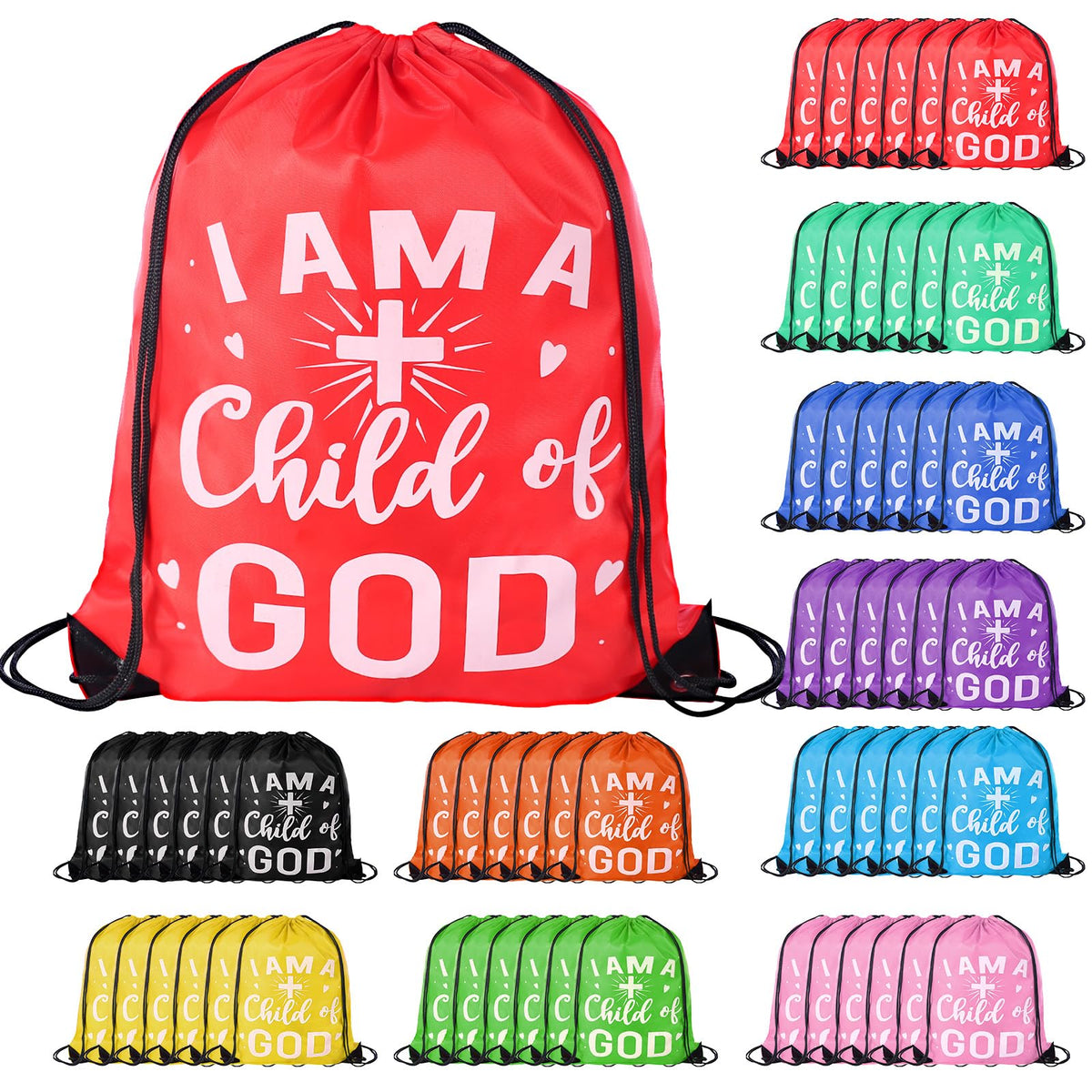 VZZNN 30 Pcs I Am a Child of God Drawstring Backpacks,Christian Gift Bags
