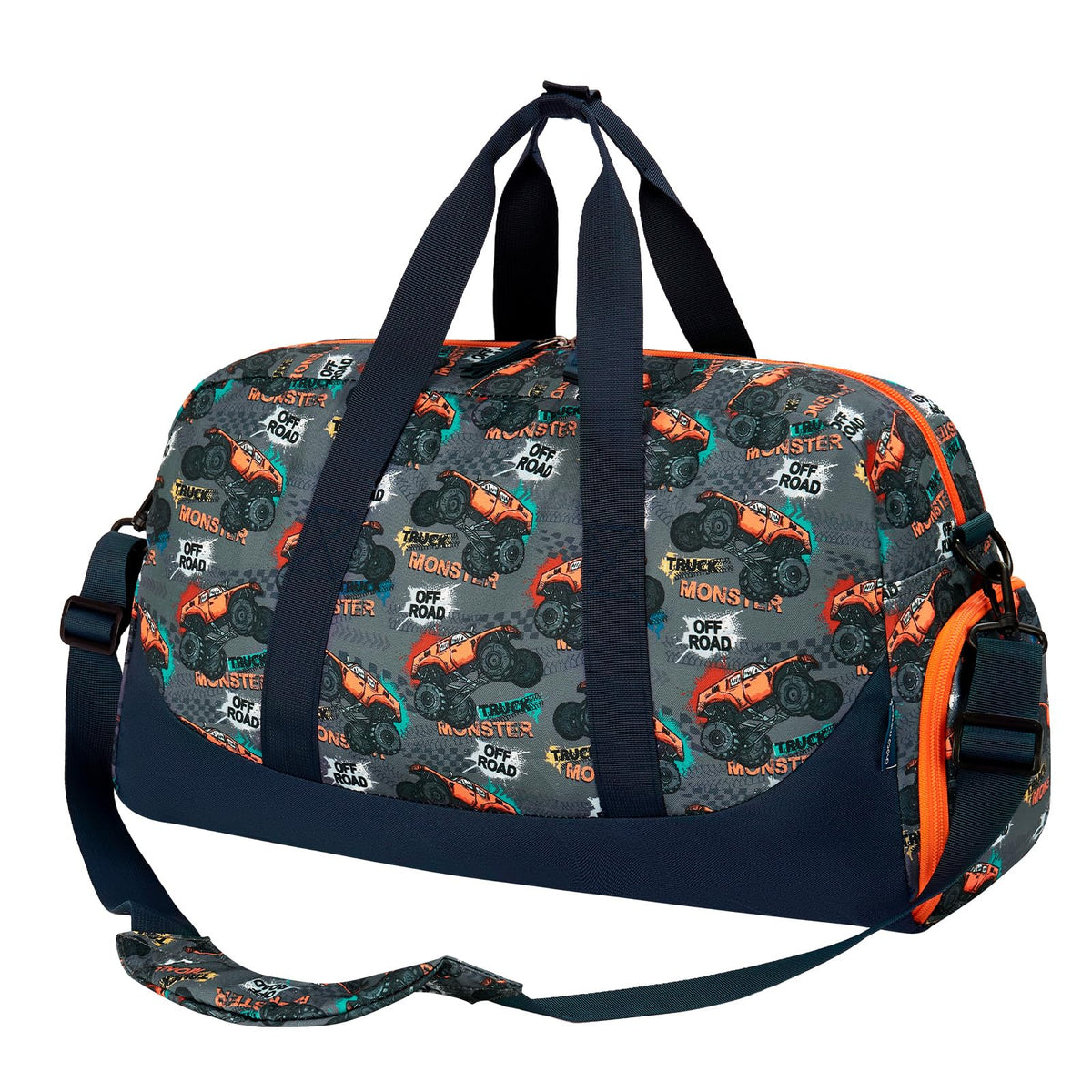 Choco Mocha Kids Duffle Bag, Boys Basketball Overnight Travel Bags for Weekender Kid with Shoes Compartment, Large Sleepover Bag for Gym Blue