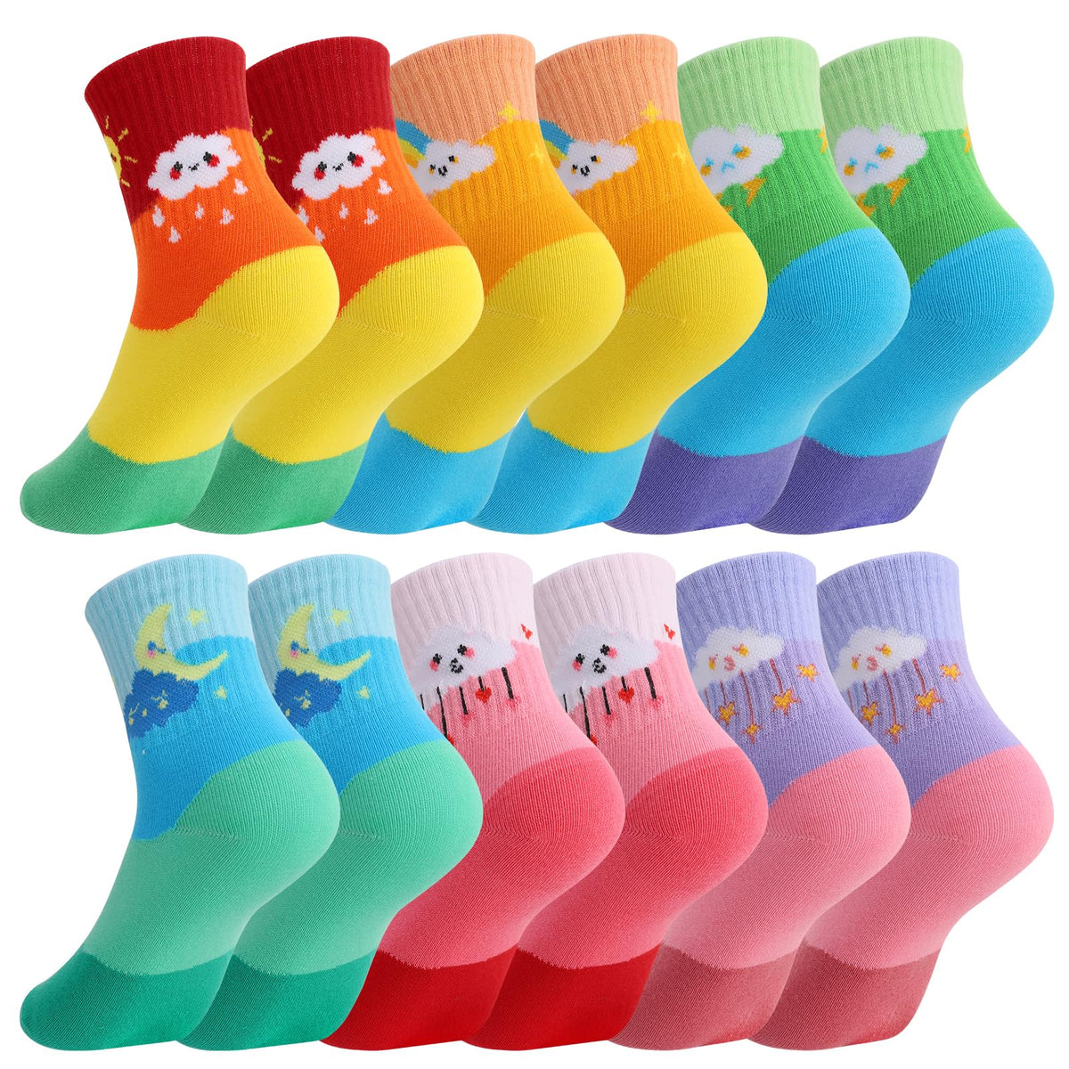 Jspupifip 6 Pairs Kids Girls Pink White Crew Athletic Socks Age 3-12 Years