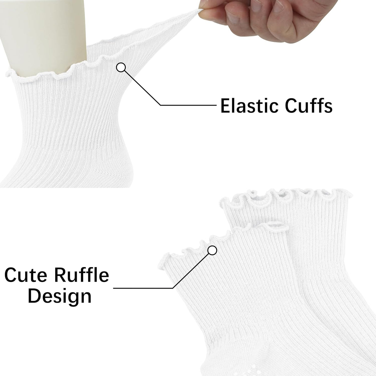 Girls Ruffle Socks Non-Slip Ankle Socks with Grips