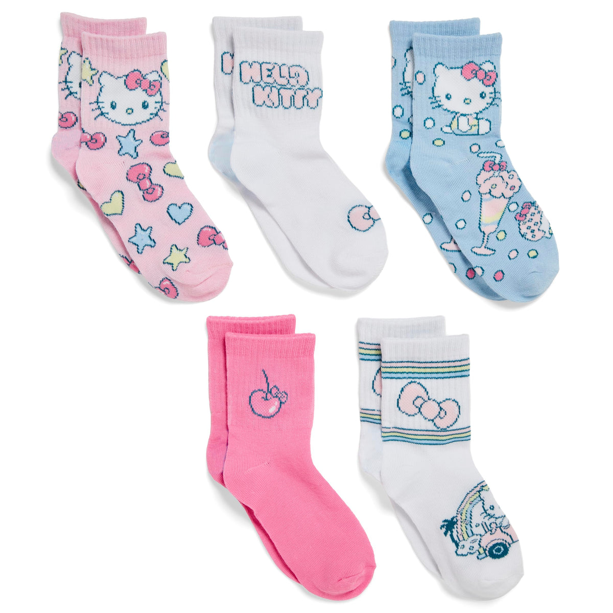 Hello Kitty girls 5 Pack Mid Crew Socks