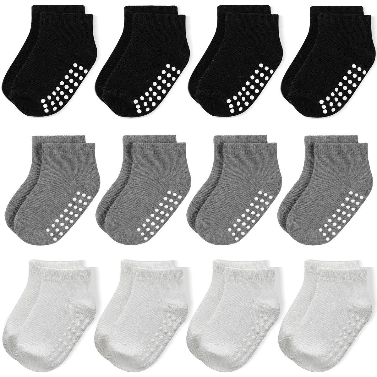 Baby Non-Slip Ankle Socks 12 Pack Soft Cotton for Infant Toddlers Girl Boy