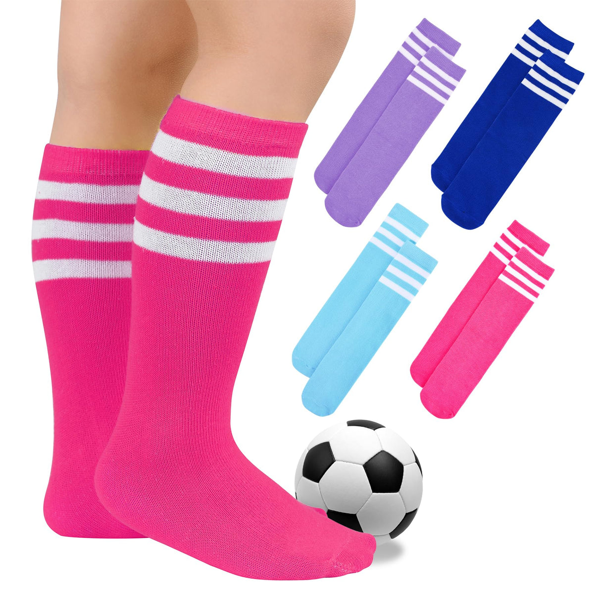 Zando 4 Pairs Kids Soccer Socks Athletic Youth Boys Girls Knee High Socks